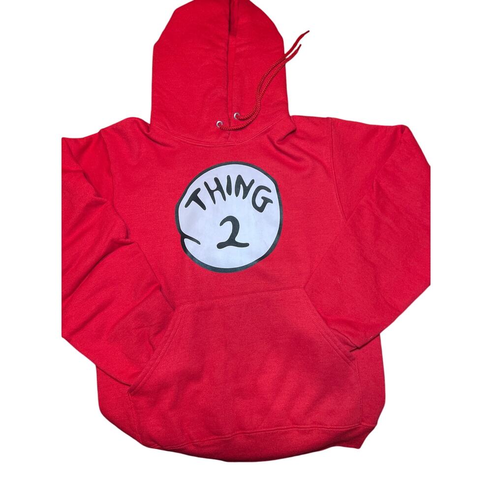 Jerzees “Thing 2” Hoodie Men’s Small Red Cat in the Hat Pullover Sweat